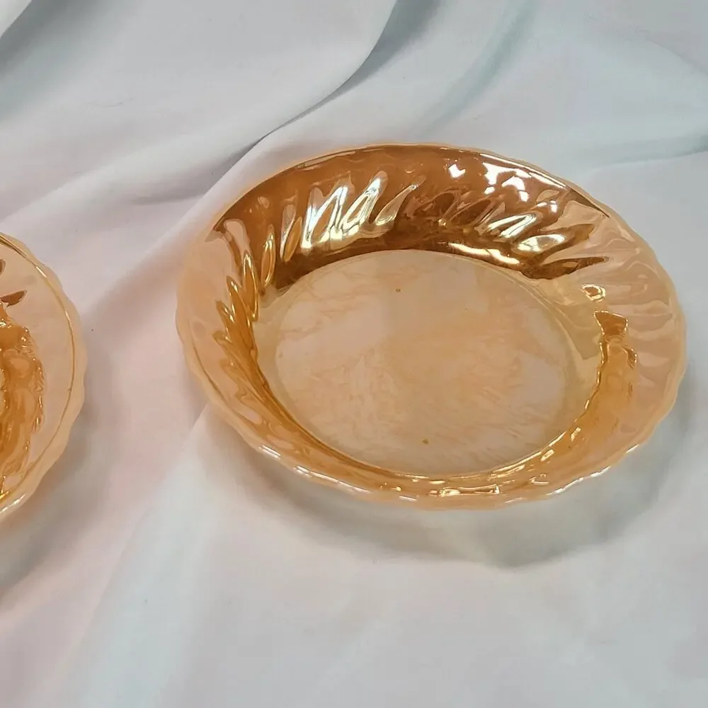 Set of 2 Anchor Hocking Fire King Peach Lustre Shell‎ Swirl Pasta Bowls 8 1/2